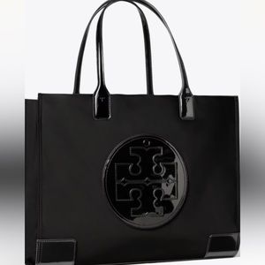 Tory Burch authentic Ella nylon patent tote. Black